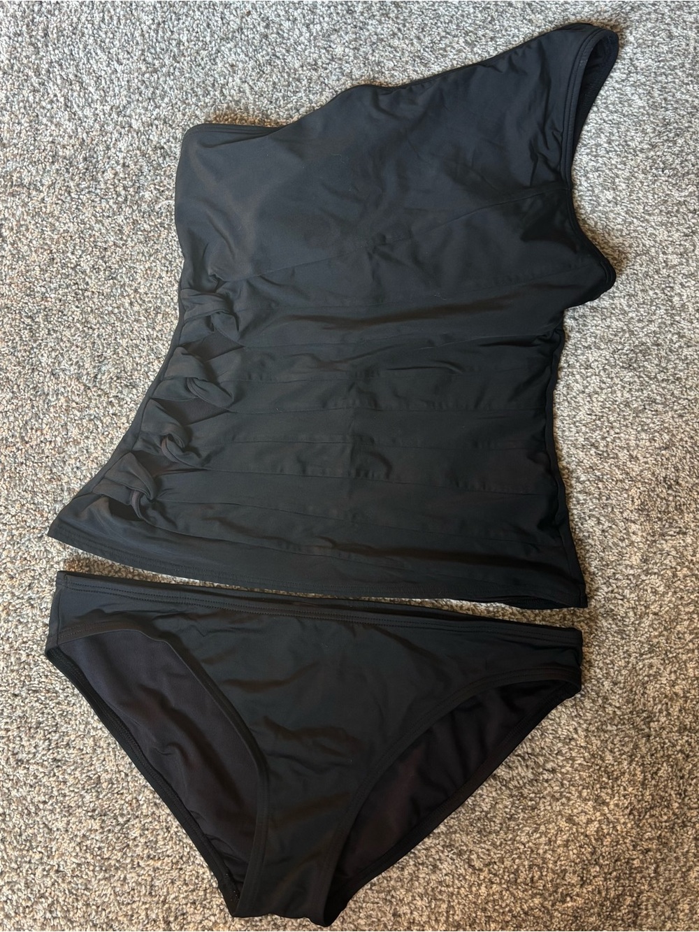 Carmen Marc Valvo Black One-Shoulder Tankini Set